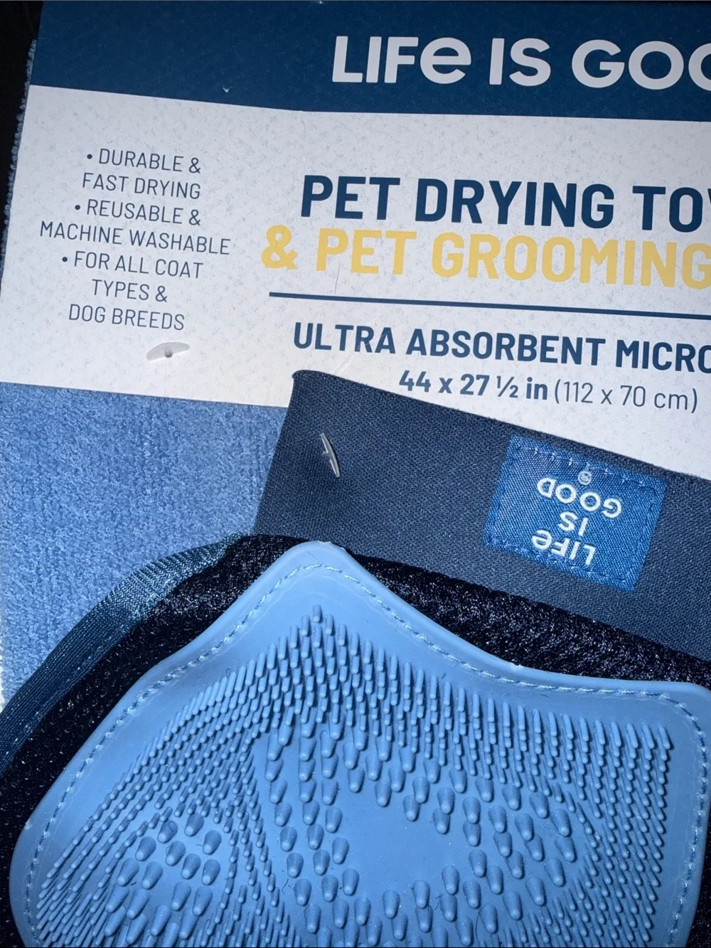 RARE Life Is Good - Pet Microfiber JAKE Drying Towel & Silicone Grooming Mitt-